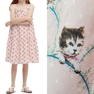 Uniqlo Paul & Joe Girl's Pink Cat Print Dress Vintage Style Kittens Kids Size 13